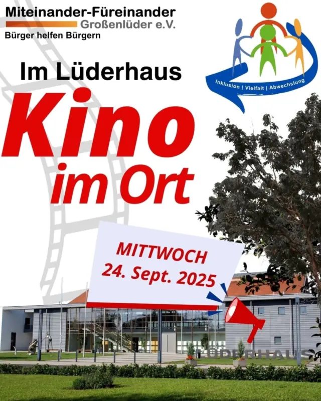 ❤️-liche Einladung - MITTWOCH 24.09.2025 

*** 19 UHR im Lüderhaus ***

Zum ersten Kino im Ort in diesem Herbst 🎥🎞️

🗓 SAVE THE DATE 🗓

Wir freuen uns auf zahlreiche Besucher. 

Der Inhalt ist den Bildern zu entnehmen. 

FSK0

#miteinanderfuereinander #MiteinanderFüreinanderGroßenlüder #fuereinander #miteinander #movie #gemeinsam #zeit #füreinanderdasein #miteinanderzeitverbringen #mobil #lebensqualität #grossenlueder #großenlüder #müs #eichenau #bimbach #uffhausen #lütterz #kleinlueder #gemeinde #gemeinschaft #ehrenamt #verein #kino #film #kinozeit #kinovorstellung #kinoimort #filmabend
