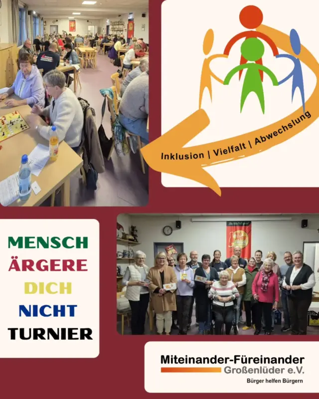 Spiel, Spaß & Würfelglück 😄🎲
Mensch-ärgere-dich-nicht-Turnier in Großenlüder 

📅 Rückblick auf den 16. November 2025:
Der Verein Miteinander–Füreinander Großenlüder e. V. lud am Nachmittag zu einem fröhlichen Mensch-ärgere-dich-nicht-Turnier ein – und 48 Teilnehmerinnen und Teilnehmer folgten der Einladung. 

Es wurde gewürfelt, gespielt, sich ein kleines bisschen geärgert 😉 – vor allem aber viel gelacht und gemeinsam eine schöne Zeit verbracht. Die tolle Stimmung hielt den ganzen Nachmittag an und die Zeit verging wie im Flug. 

🙏 Ein herzliches Dankeschön an
🚒 die Freiwillige Feuerwehr Großenlüder für die Getränke
🏆 unseren Sponsor BKLS Fördertechnik und Maschinenbau Großenlüder für die großartigen Preise 

🍽️ Zum Abschluss gab es für alle ein kostenfreies Essen – so ging garantiert niemand hungrig nach Hause. 

✨ Fazit: Ein rundum gelungener Nachmittag voller guter Laune!
Wir freuen uns schon auf das nächste gemeinsame Spiel. 

#Großenlüder #Verein #Turnier #MenschÄrgereDichNicht #Spielspaß #Gemeinschaft #Wettkampf #großenlüder #müs #eichenau #bimbach #uffhausen #lütterz #luetterz #kleinlueder #gemeinde #gemeinschaft #ehrenamt #verein #cafe #austausch #manlerntnieaus #zusammengehtsleichter #hilfsangebot #hilfe #unterstützung #MiteinanderFüreinanderGroßenlüder #miteinanderfuereinandergrossenlueder #miteinanderfuereinander #miteinanderhessen #ehrenamt #verein
