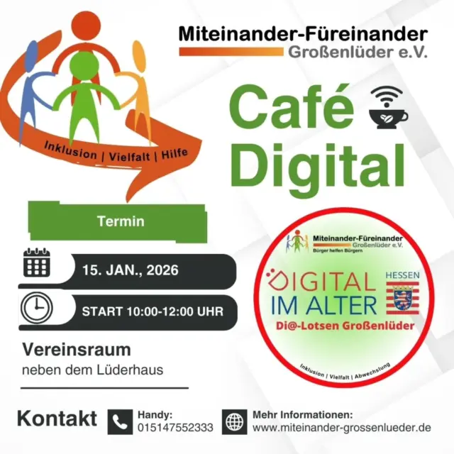 📱 Kostenloses Smartphone-Training bei Kaffee & guter Laune ☕️

Ganz entspannt bei einer Tasse Kaffee den Umgang mit dem eigenen Smartphone üben – und dabei neue Apps entdecken, die den Alltag leichter machen!

✅ Keine Anmeldung
✅ Keine Mitgliedschaft
✅ Einfach vorbeikommen und mitmachen!

Wir freuen uns auf euch! 💬👵👴

#dialotsen #hessen  #dialotsenstützpunkt #dialotsengrossenlueder #digitalimalter digital großenlüder müs eichenau bimbach uffhausen lütterz luetterz kleinlueder gemeinde gemeinschaft ehrenamt verein cafe austausch manlerntnieaus zusammengehtsleichter hilfsangebot hilfe unterstützung  MiteinanderFüreinanderGroßenlüder miteinanderfuereinandergrossenlueder miteinanderfuereinander miteinanderhessen ehrenamt verein