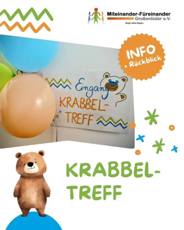 Überwältigende Nachfrage beim ersten Krabbeltreff!
Großenlüder krabbelt – und wie! 🧸💛

Fast 80 große und kleine Besucher haben unseren Neustart am 14.01.2026 zu einem echten Highlight gemacht. Danke für so viel Leben, Lachen und Gewusel!

Bitte beachtet, dass alle unsere Angebote für Familien aus der Gemeinde Großenlüder sind!

Damit beim nächsten Mal entspannt gespielt und gequatscht werden kann, teilen wir ab sofort in zwei Gruppen:

👶 Flitzer – Jahrgang 2024
👶 Minis – Jahrgang 2025

Nächstes Treffen:

👉 Flitzer 2024 – 28.01.2026 | 9:30–10:30 Uhr
📍 Vereinsraum neben dem Lüderhaus

Bleibe immer auf dem Laufenden!
Schreibt uns einfach eine WhatsApp – wir schicken euch den Gruppenlink! 📱 0151 4755 2333

Wir – und Bärnie Bär – freuen uns auf euch! 🐻

#Krabbeltreff #grossenlueder