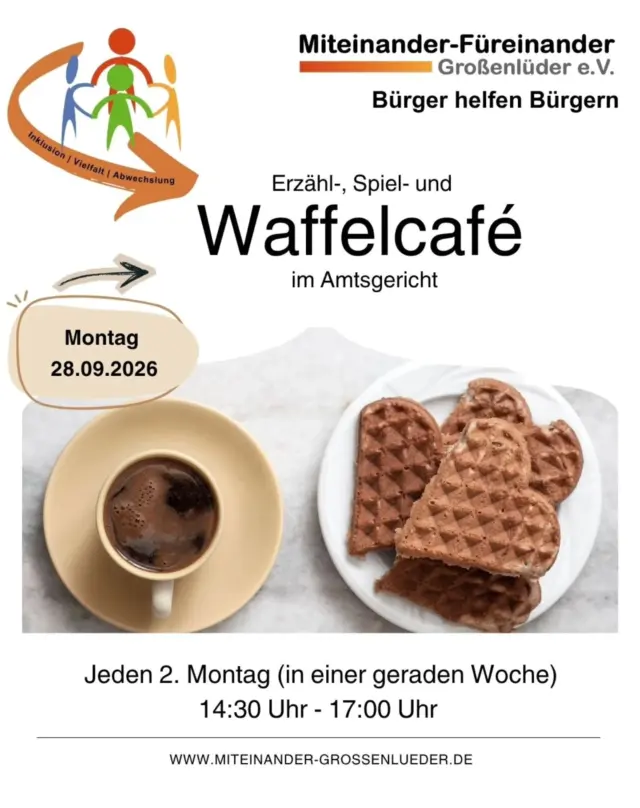Herzliche Einladung zu unserem Seniorennachmittag!

⏰14:30 Uhr - 17 Uhr 

#waffelcafé #senioren #miteinanderfuereinander #großenlüder